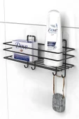 Yapışkanlı 4 Kancalı Banyo Rafı Mat Siyah Banyo Şampuanlık Duşakabin Duş Askısı - 3
