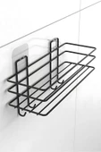 Yapışkanlı 4 Kancalı Banyo Rafı Mat Siyah Banyo Şampuanlık Duşakabin Duş Askısı - 1