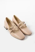 Albishoes Kadın Kare Topuk Küt Burunlu Çift Bantlı Klasik Ofis Günlük Şık Topuklu Ayakkabı (36-44) - 4