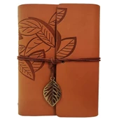 Yaprak Desenli Açık Kahverengi Deri Defter - 1