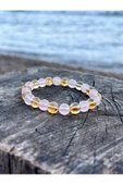 Gökçeada 8 Mm Sitrin - Madagaskar Pembe Kuvars Taşı Erkek Kadın Doğal Taş Bileklik - 4