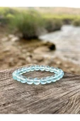 Gökçeada 8 Mm Mavi Topaz Taşı Erkek Kadın Doğal Taş Bileklik Aaa Kalite - 2
