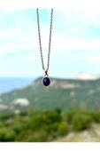 Gökçeada Doğaltaş Minimal Lapis Taşı Kolye Kararmaz Zincirsiz - 1