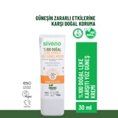 Siveno %100 Doğal Yüz Güneş Kremi Leke Karşıtı Aydınlatıcı Mineral Filtre UVA UVB SPF 50+ 30 ml - 1