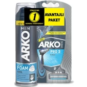 Arko Men T3 Pro 3 Bıçaklı Tıraş Bıçağı 3 lü + Cool Tıraş Köpüğü 200 ml Avantaj Paket - 1