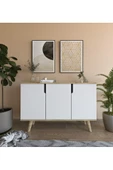 VM VERTEX MOBİLYA Verona 120 Cm Konsol, Kahve Köşesi, Tv Ünitesi, Çok Amaçlı Ahşap Ayaklı Konsol Safir Meşe-beyaz - 1