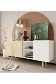 VM VERTEX MOBİLYA Milano Ahşap Ayaklı Modern Konsol 160 Cm Safir Meşe - Beyaz - 2