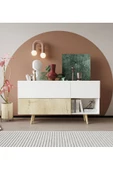 VM VERTEX MOBİLYA Bolonya Ahşap Ayaklı Modern Konsol 150 Cm Safir Meşe-Beyaz - 1