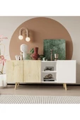 VM VERTEX MOBİLYA Milano Ahşap Ayaklı Modern Konsol 160 Cm Safir Meşe - Beyaz - 1