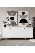 VM VERTEX MOBİLYA Lazio Bohem Ahşap Ayaklı Modern Konsol 180 Cm Beyaz - 1