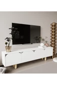 VM VERTEX MOBİLYA Lazio Bohem Ahşap Ayaklı Tv Ünitesi Tv Sehpası Beyaz - 2