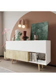 VM VERTEX MOBİLYA Bolonya Ahşap Ayaklı Modern Konsol 150 Cm Safir Meşe-Beyaz - 2