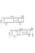 VM VERTEX MOBİLYA Milano Ahşap Ayaklı Modern Tv Ünitesi 160 Cm Safir Meşe - Beyaz - 4
