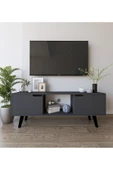 VM VERTEX MOBİLYA Siena Ahşap Ayaklı Tv Ünitesi Antrasit Televizyon Konsolu 140 Cm Ekonomik Modül Sehpa - 3