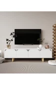 VM VERTEX MOBİLYA Lazio Bohem Ahşap Ayaklı Tv Ünitesi Tv Sehpası Beyaz - 1