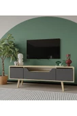 VM VERTEX MOBİLYA Roma Ahşap Ayaklı Tv Ünitesi Tv Sehpası Safir Meşe - Antrasit 150 Cm - 2