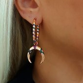 Multicolour İthal Gümüş Hilal Küpe - 2
