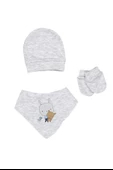 Yenidoğan Bebek Şapka Eldiven Fular önlük 3 Lü Set - 1
