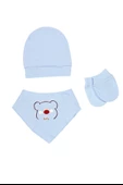 Yenidoğan Bebek Şapka Eldiven Fular önlük 3 Lü Set - 1