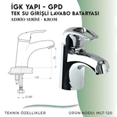 İGK YAPI - GPD Adrio Tek Su Girişli Lavabo Bataryası  (MLT120) thumbnail 4