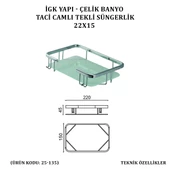 İGK YAPI - ÇELİK BANYO TACİ CAMLI TEKLİ SÜNGERLİK 22X15CM (25-135) - 3