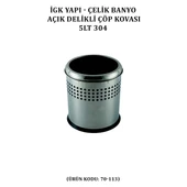 İGK YAPI - ÇELİK BANYO AÇIK DELİKLİ ÇÖP KOVASI 5LT GRİ (70-113) - 2