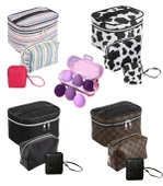 4'lü Makyaj Organizeri Kozmetik Çanta Seti & 3'lü Makyaj Süngeri - 1