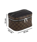 4'lü Makyaj Organizeri Kozmetik Çanta Seti & 3'lü Makyaj Süngeri - Kahverengi Damalı - 4