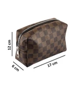 4'lü Makyaj Organizeri Kozmetik Çanta Seti & 3'lü Makyaj Süngeri - Kahverengi Damalı - 6