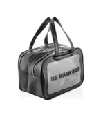 Şeffaf Çift Bölmeli Seyahat Makyaj Organizeri Kozmetik Çantası - Siyah XL - 2