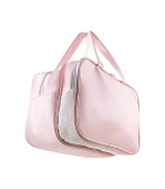 Şeffaf Çift Bölmeli Seyahat Makyaj Organizeri Kozmetik Çantası - Açık Pembe XL - 4