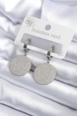 316L Çelik Gümüş Renk Pentagram İşleme Model Kadın Küpe - TJ-BKP7924 - 1