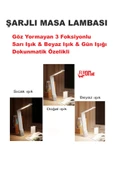 DOKUNMATİK ŞARJLI MASA LAMBASI  3 FONSİYONLU GÖZ YORMAYAN AYARLI AÇI, KATLANABİLİR KİTAP OKUMA IŞIK - 2