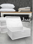 3 Adet Çok Amaçlı Kapaklı Kutu Baza Boy Gri 50x40x19 cm - 1