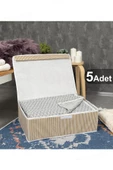 5 Adet Çok Amaçlı Kapaklı Kutu Baza Boy Kahve 50x40x19 cm thumbnail 1