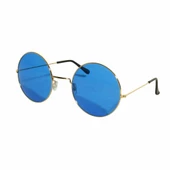 Yuvarlak Cam John Lennon Tarzı Gold Çerçeveli Mavi Gözlük - 3