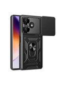Xiaomi Redmi 13 4G ile Uyumlu Kılıf Pars Lens Sürgülü Yüzüklü Standlı Korumalı Kılıf - 1