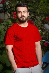 Erkek Kırmızı Çapa Baskılı Kısa Kollu Bisiklet Yaka Tişört 20ETSHCAPA - 1