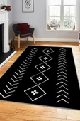 Akasya Siyah Dijital Baskı Makinede Yıkanabilir Kaymaz Taban Antialerjik Modern Halı - 3