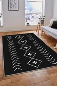 Akasya Siyah Dijital Baskı Makinede Yıkanabilir Kaymaz Taban Antialerjik Modern Halı - 2