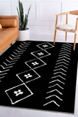 Akasya Siyah Dijital Baskı Makinede Yıkanabilir Kaymaz Taban Antialerjik Modern Halı - 1