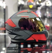 Sway 912 Full Face İridyum Vizör Çene Açılır Motosiklet Kaskı M Beden C1 Red + 1 Şeffaf Vizör Hediyeli - 1