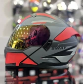 Sway 912 Full Face İridyum Vizör Çene Açılır Motosiklet Kaskı M Beden C1 Red + 1 Şeffaf Vizör Hediyeli - 6