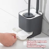 Porsima 2027 Pratik Temizlik Tuvalet Fırçalığı Banyo Tuvalet Fırçası Wc Klozet Fırçası - Antrasit Beyaz - 5