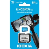 Kioxia Exceria GX 64 GB MicroSDXC Hafıza Kartı - UHS-I V30 U3 A1 + SD Adaptör, 4K Video Çekim Desteği - 1