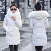 Kışlık Kürklü Kapüşonlu Şık Kadın Şişme Mont thumbnail 1