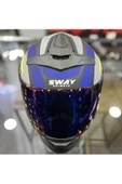 Sway 912 Full Face İridyum Vizör Çene Açılır Motosiklet Kaskı M Beden B1 Blue+1 Şeffaf Vizör Hediye - 3