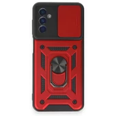 Smody Samsung Galaxy A14 4G İle Uyumlu Kılıf Kamera Korumalı Sürgülü Yüzüklü Standlı Tank - 1