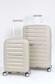 Kırılmaz Polipropilen 2'li Valiz Seti Büyük Boy - Kabin Boy Bej BNT1000 thumbnail 1