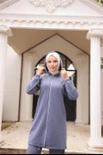 Fermuarlı Kapşonlu Sade İkili Tesettür Eşofman Takımı - 71229.006 - İndigo thumbnail 6
